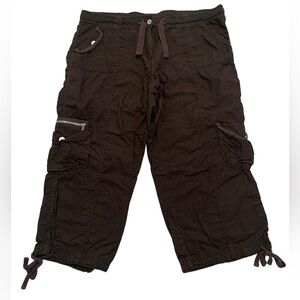 💜 Jules + James Dark Brown Cargo Capri Pants Drawstring Hem Size L